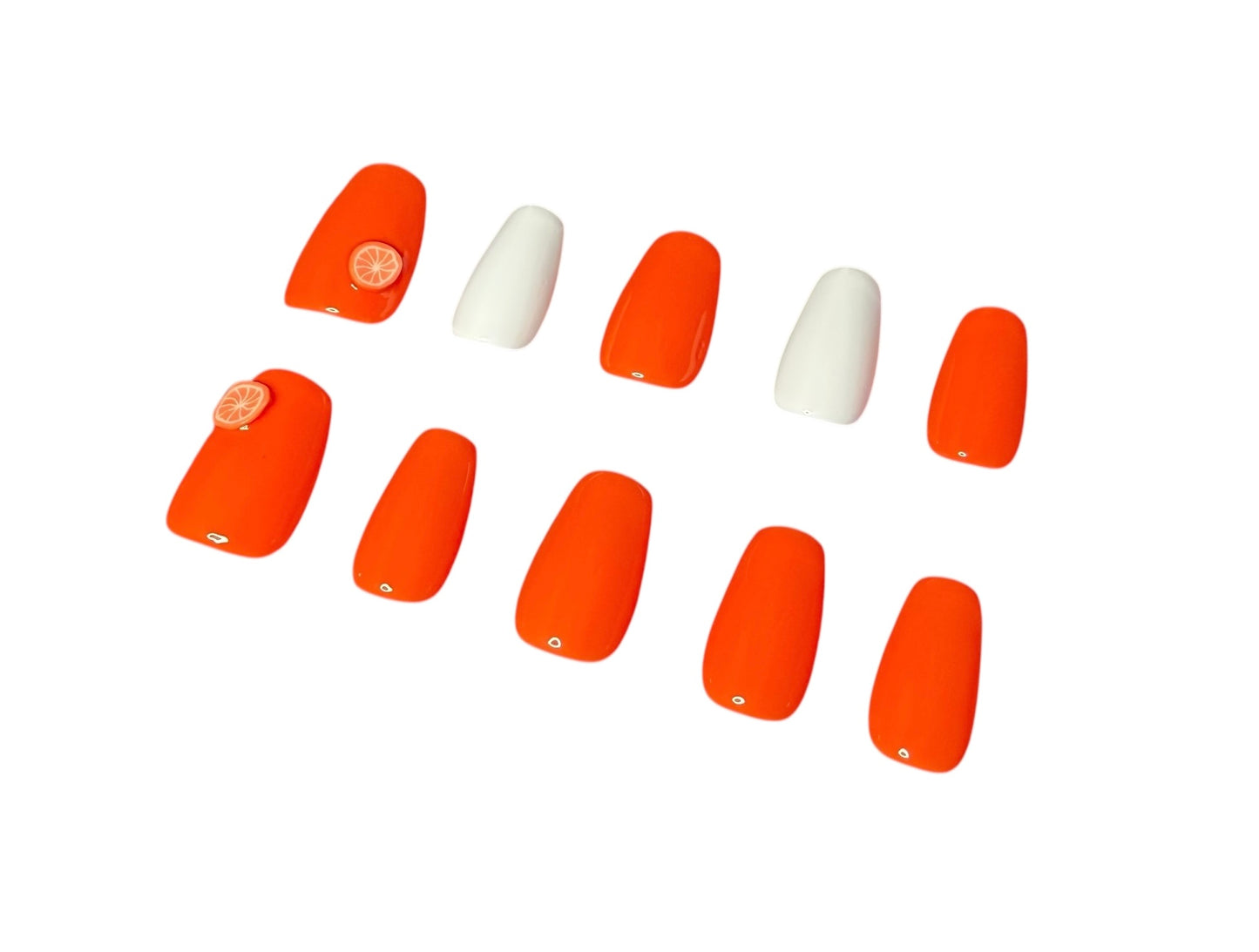 Orange and white creamsicle press on nail set reusable professional quality