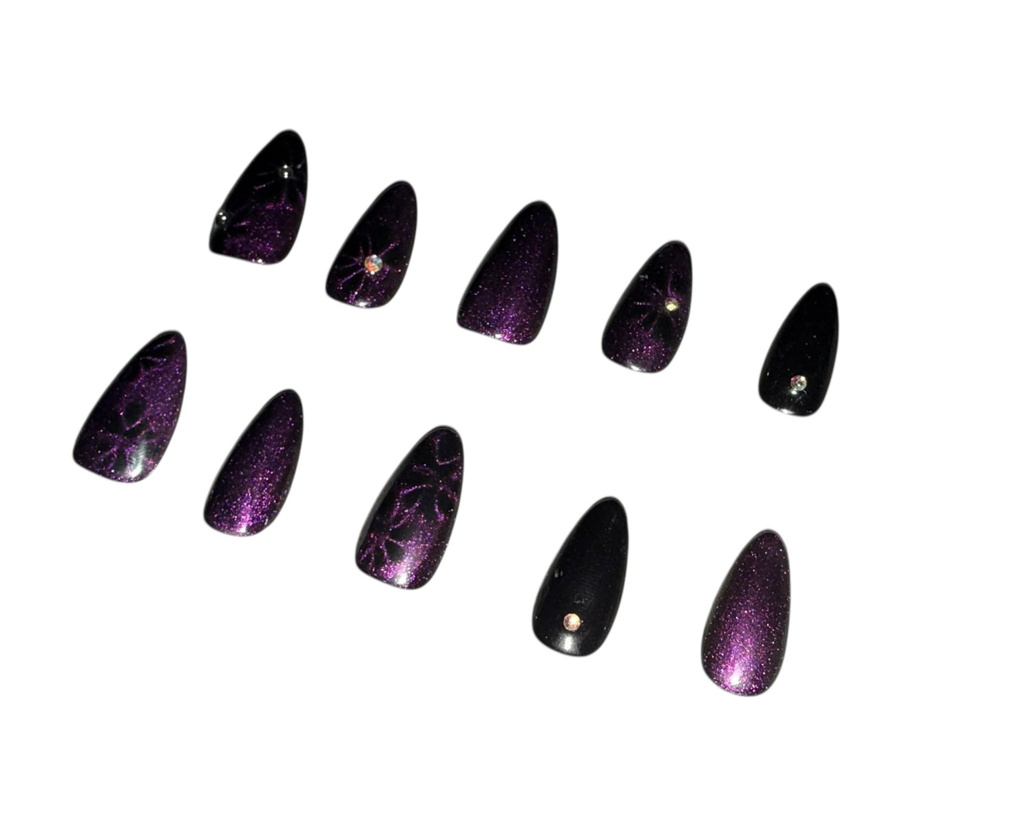 black and pink magnetic cat eye polish gel nails