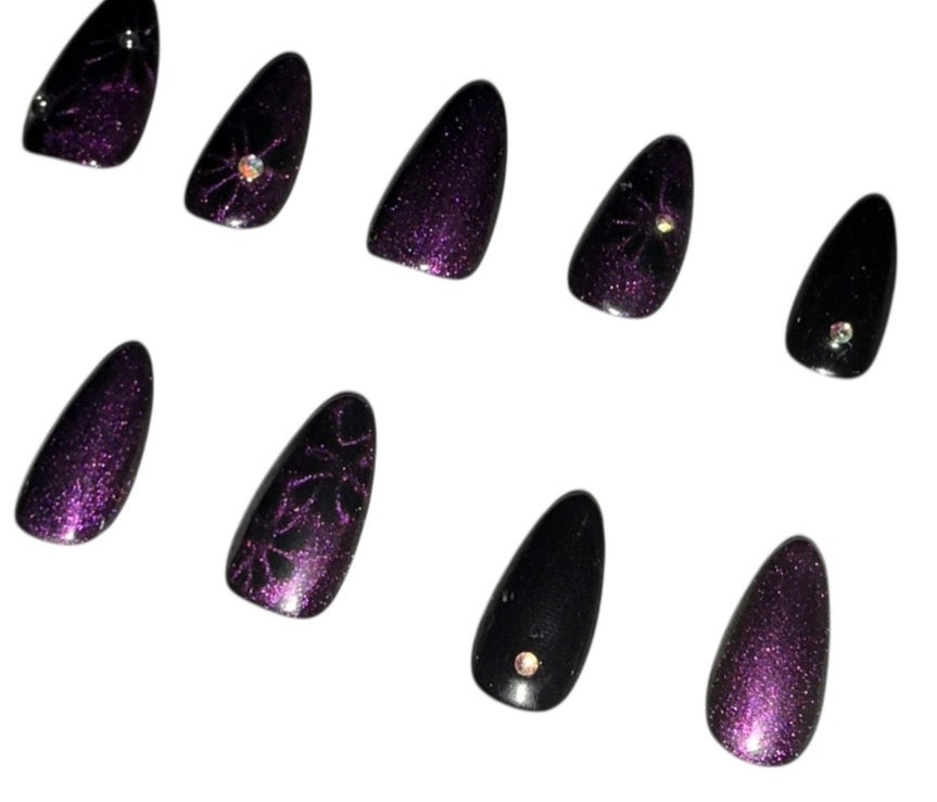 black and pink magnetic cat eye polish gel nails