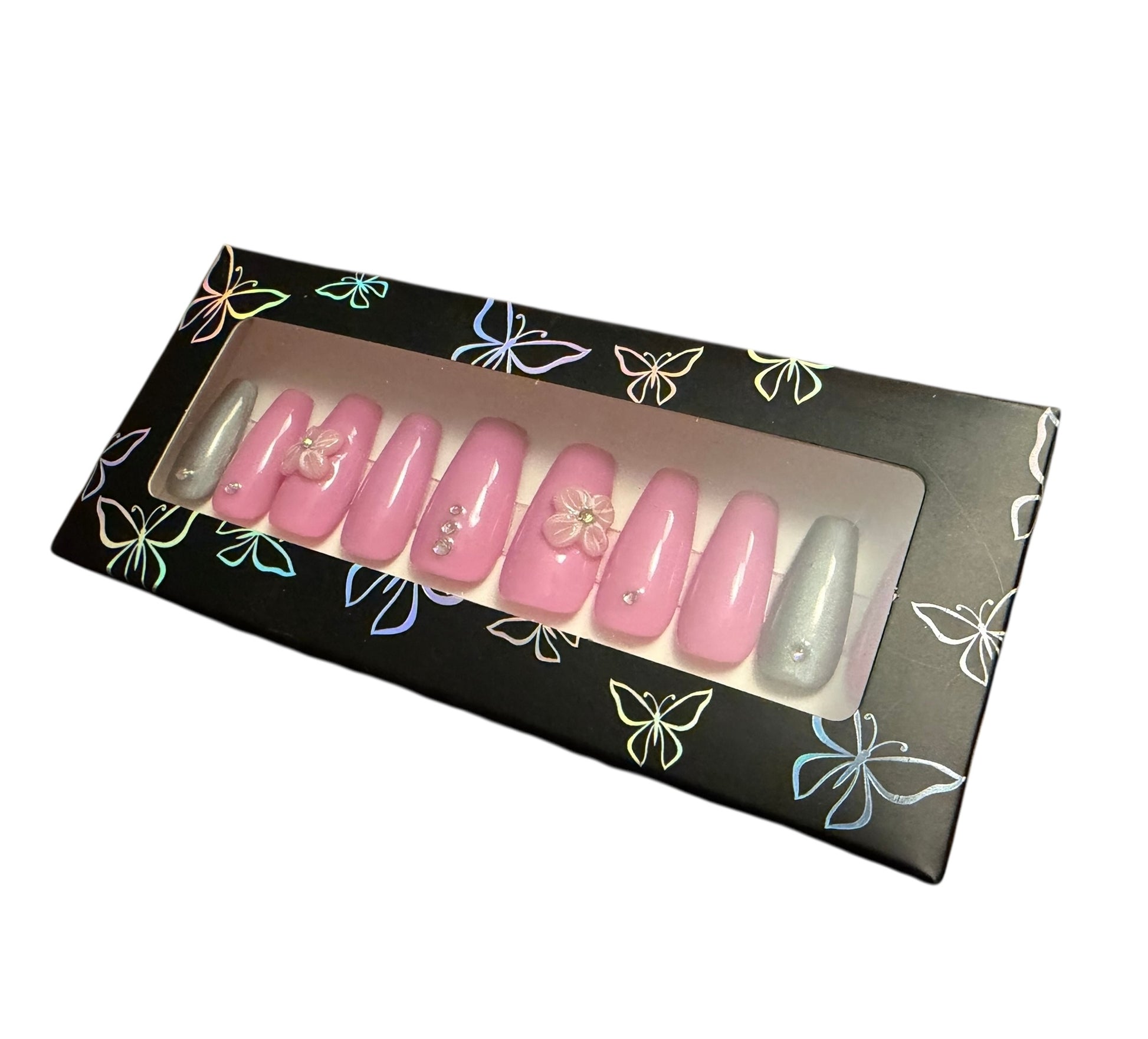 Polished press ons Luxury press-on nails with glossy finish, precision shape, and high-end salon-quality design
