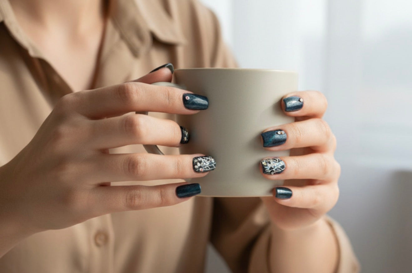 Polished press ons Luxury press-on nails with glossy finish, precision shape, and high-end salon-quality design