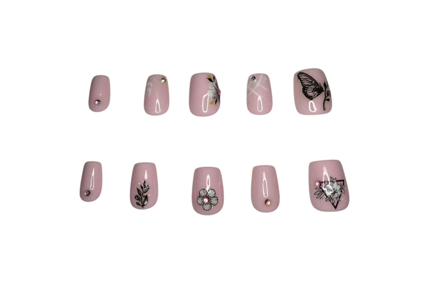 Polished press ons Luxury press-on nails with glossy finish, precision shape, and high-end salon-quality design
