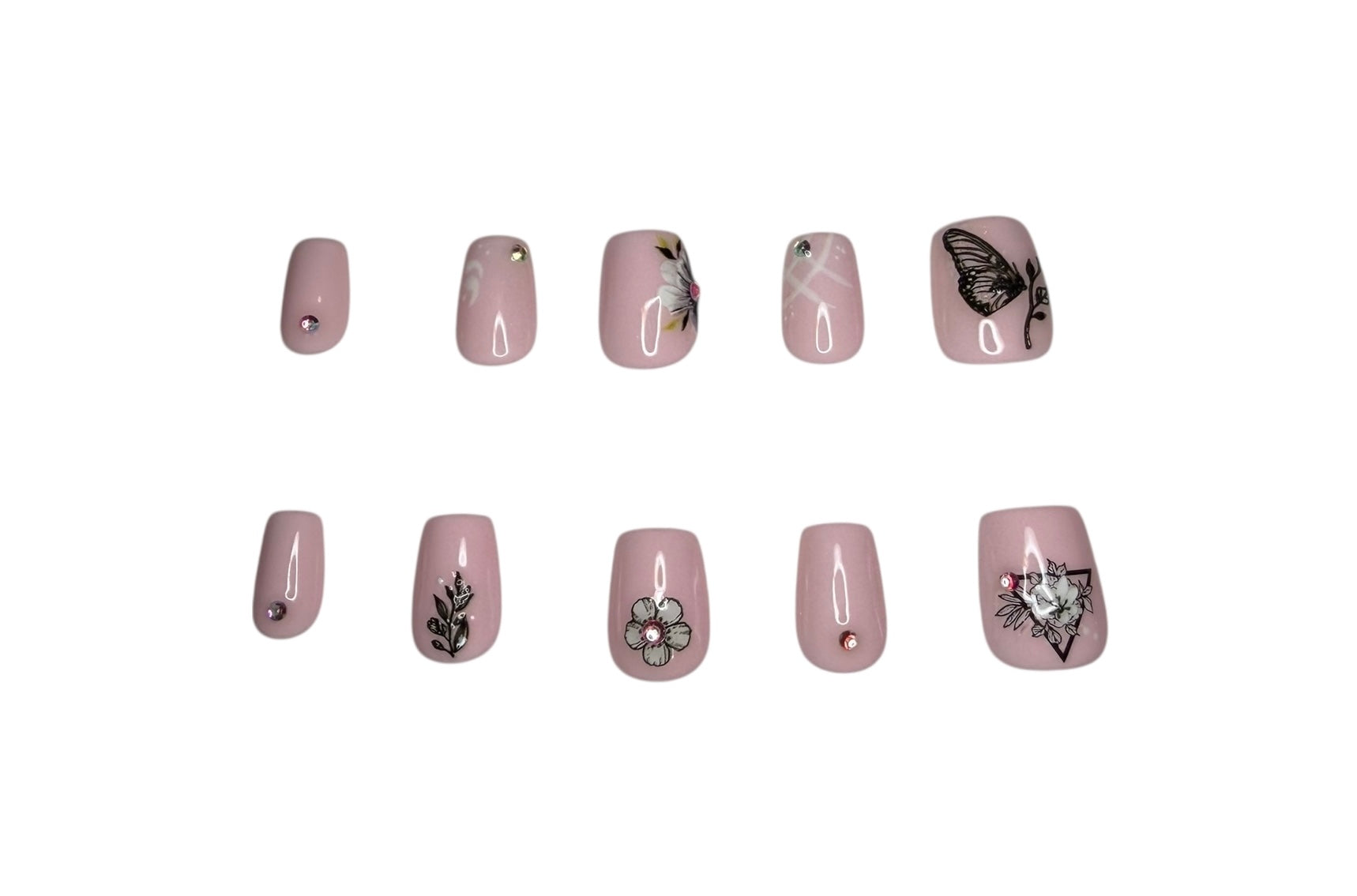 Polished press ons Luxury press-on nails with glossy finish, precision shape, and high-end salon-quality design